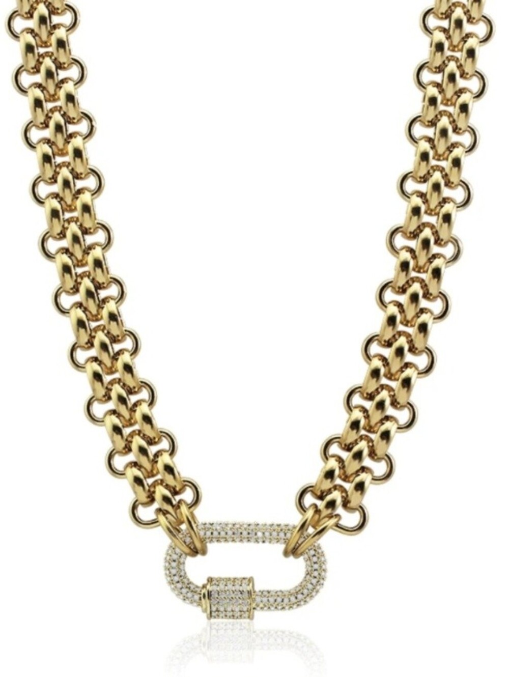 💛💛NEW💛💛 GORGEOUS!! IP Gold Plated & SS 3 Row Rolo & CZ Pendant, Chunky Neckl